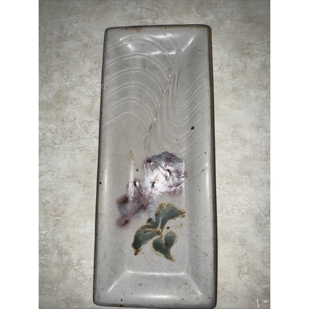 Beautiful Rectangle Studio Pottery dish Morning Glories Painted Signed‎ HS or SH